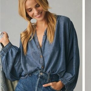 Anthropologie Chambray Blue Button Down Shirt